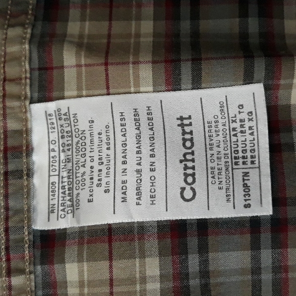 Carhartt men's button up work shirt long sleeve cotton brown plaid size XL - Picture 11 of 14